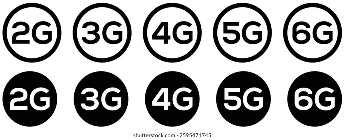 Set of mobile data 2G,3G,4G,5G,6G data icon symbol vector illustrasion. 