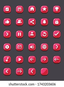 Set of Mobile Game Buttons with Icons - Graphical User Interface Kit