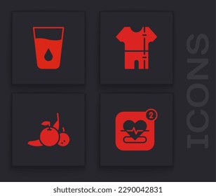 Set Mobile with heart rate, Glass water, Sport track suit and Fruit icon. Vector
