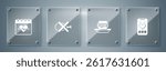 Set Mobile with heart rate, Junk food, No meat and Heart. Square glass panels. Vector