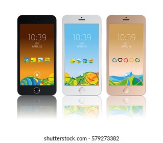 Set of mobile interfaces, smartphone wallpapers collection, vector illustration.