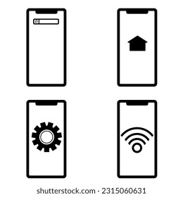 Set mobile with logo search,home, settings, network, video player, music, snowflake and hearts sign with white background 
