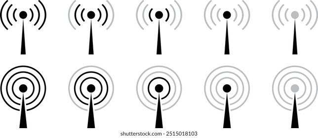 conjunto de ícone de sinal de antena de rede móvel. indicador de sinal de antena de internet do telefone ilustração vetorial.