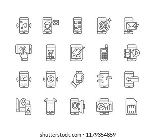 Set of Mobile outline icons isolated on white background. Editable Stroke. 64x64 Pixel Perfect.