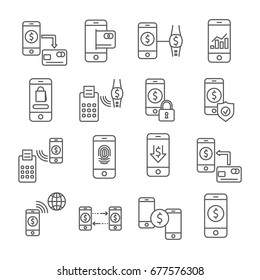 Set of mobile payment Related Vector Line Icons. Includes such icons as shopping, online, e-wallet, electronic money, smartphone