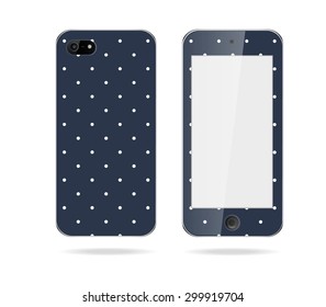 Set of Mobile phone cover back and screen. Vector decorative sea background on phone. Example of design cover.
