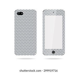 Set of Mobile phone cover back and screen. Vector decorative sea background on phone. Example of design cover.
