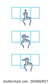 Set of mobile phone with different swipe gesture blue line icons. Smartphone with interface carousel sides. UI control web elements.