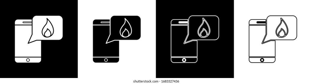 Set Mobile phone with emergency call 911 icon isolated on black and white background. Police, ambulance, fire department, call, phone.  Vector Illustration