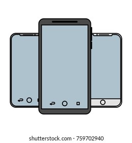set of mobile phone gadget with blank screen