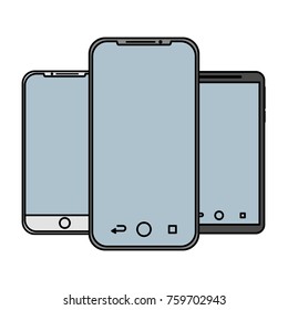 set of mobile phone gadget with blank screen