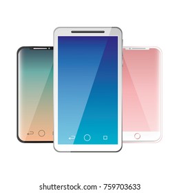 set of mobile phone gadget with blank screen