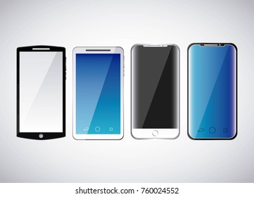 set of mobile phone gadget with blank screen