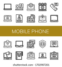 Set of mobile phone icons. Such as Laptop, Contact, Contacts , mobile phone icons