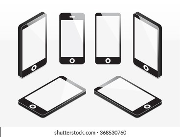 Set of mobile phone mock up isometric vector illustration