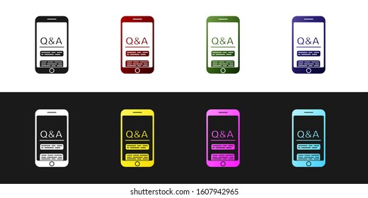 Set Mobile phone with Question and Exclamation icon isolated on black and white background. Frequently asked questions.  Vector Illustration