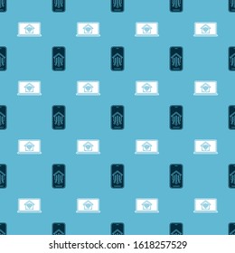 Set Mobile phone with smart home and Laptop with smart home with wi-fi on seamless pattern. Vector