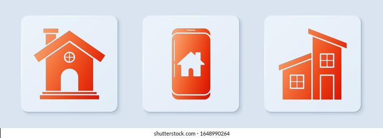 Configure el teléfono móvil con el hogar inteligente, Casa y Casa. Botón cuadrado blanco. Vector