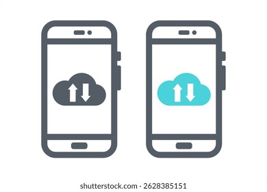 Set of mobile phone and smartphone with cload icon vector illustration