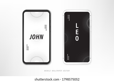 Set of mobile phone wallpaper vectors in black and white resonance theme with people names