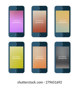Set of Mobile Phones Blurred Backgrounds. Abstract Vector Illustrations.