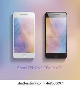 Set of Mobile Phones Blurred Backgrounds. Clean and modern style design. Elegant, realistic. Technology, communication. Vector illustration