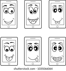 set of mobile phones face emotions smartphone circuit