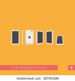 Set of mobile phones in a flat style and different projections on a light background 