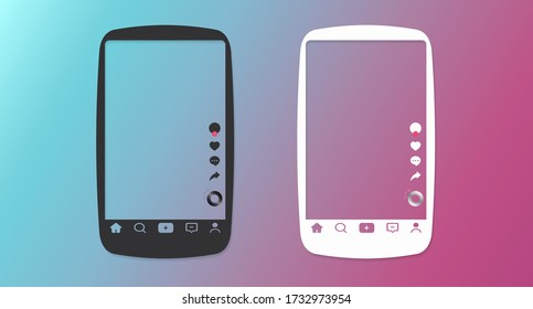 A set of mobile phones with interface elements of a popular social network. White and black mobile isolated on a light colored background. Social media application. Vector illustration