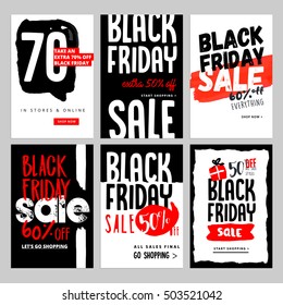 Set of mobile sale banners. Black Friday sale banners. Vector illustrations of online shopping website and mobile website banners, posters, newsletter designs, ads, coupons, social media banners.