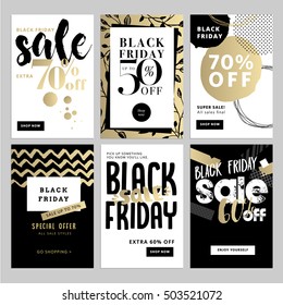 Set of mobile sale banners. Black Friday sale banners. Vector illustrations of online shopping website and mobile website banners, posters, newsletter designs, ads, coupons, social media banners.