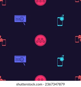 Set Mobile service, System bug concept, Five stars rating review and Chat messages mobile on seamless pattern. Vector