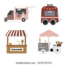 set of mobile snack bars. vector illustration. food shops.
