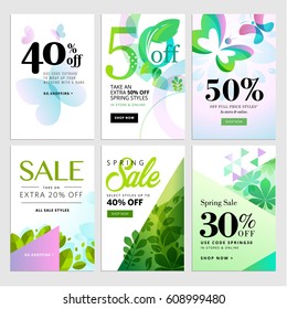 Set of mobile spring sale banners. Vector illustrations of online shopping website and mobile website banners, posters, newsletter designs, ads, coupons, social media banners.