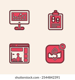 Set Mobile stock trading, Computer with growth graph, Business finance report and Website icon. Vector