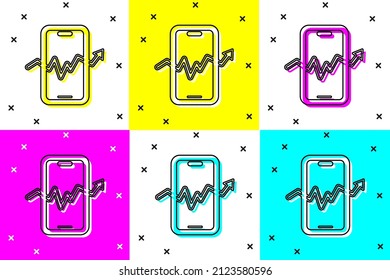 Set Mobile stock trading concept icon isolated on color background. Online trading, stock market analysis, business and investment.  Vector