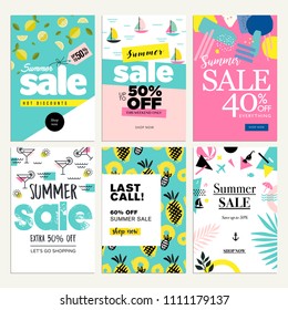 Set of mobile summer sale banners. Vector illustrations of online shopping ads, posters, newsletter designs, coupons, social media banners and marketing material.