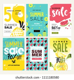 Set of mobile summer sale banners. Vector illustrations of online shopping ads, posters, newsletter designs, coupons, social media banners and marketing material.