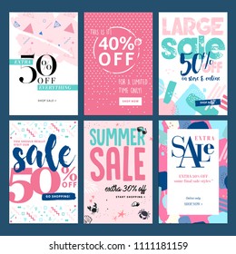 Set of mobile summer sale banners. Vector illustrations of online shopping ads, posters, newsletter designs, coupons, social media banners and marketing material.