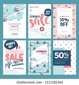 Set of mobile summer sale banners. Vector illustrations of online shopping ads, posters, newsletter designs, coupons, social media banners and marketing material.