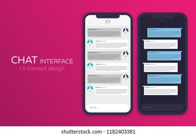 Set of Mobile UI Design Concept. Trendy Chat Application with Dialogue window. Sms Messenger. Vector Illustration