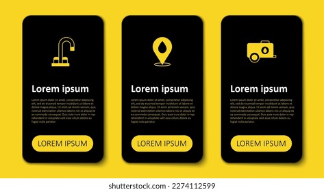 Set Mobile water tank, Water drop with location and tap. Business infographic template. Vector