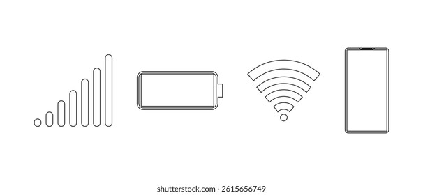 set of mobile, wifi, battery and network icons, vector illustration