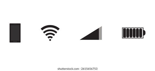 set of mobile, wifi, battery and network icons, vector illustration