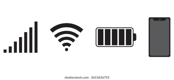 set of mobile, wifi, battery and network icons, vector illustration