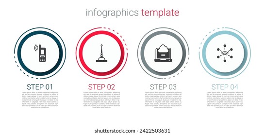 Set Mobile with wi-fi wireless, Antenna, Network cloud connection and . Business infographic template. Vector