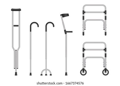 Set of mobility aids isolated on white background