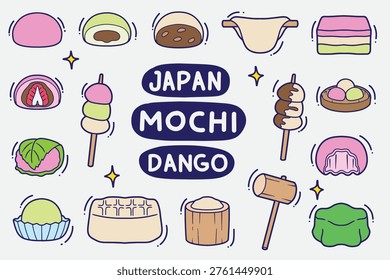 set of mochi doodle with color good for background, wallpaper, element design, icon, etc