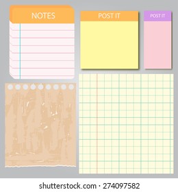 Set of mock up blank paper sheets. To do lists, post it and notes.