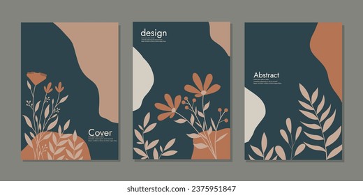 conjunto de diseños de portadas de libros falsos con decoraciones florales hechas a mano. fondo botánico hermoso .size A4 Para portátil, libro, planificador, folleto, catálogo